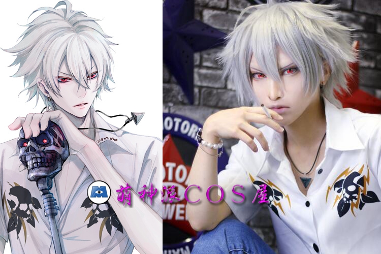 Microphone thôi miên, Bi quan tài tóc giả khắc ngựa trái, tóc giả cosplay bạc trắng chống quăn - Cosplay