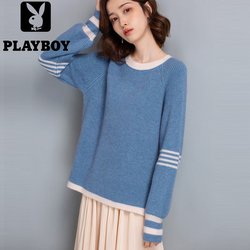 Playboy Pure Cashmere Sweater ຂອງແມ່ຍິງຄໍ Round Neck Loose Sweater ກັບ Thickened Slit Fashion Wool Bottoming Sweater