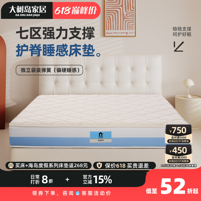 Dazhidao Home Zone 7 Strong Support Spine Protection Sleeping Mattress Independent Spring Simmons Double Jute Mattress