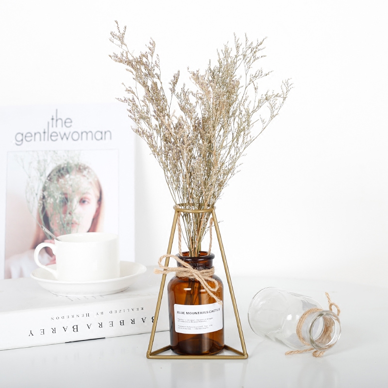 Ins wind gold iron glass vase living room creative flower ornaments Nordic simple creative home decoration