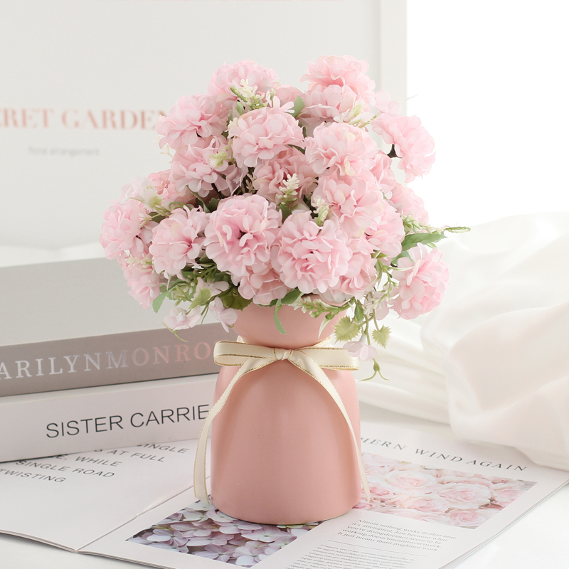 Creative vase simulation fake flower plastic silk flower Xiaoqing high-end ball rose home living room table flower decoration decoration