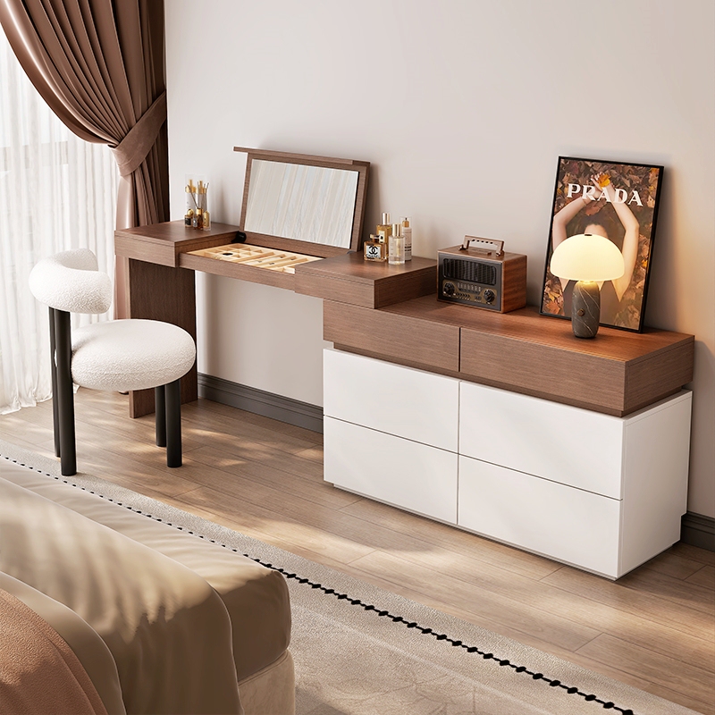 Medieval-Style Dressing Table for Bedroom, Modern Minimalist Italian-Style Bedside Flip-Top Corner Dressing Table and Drawer Cabinet Integrated