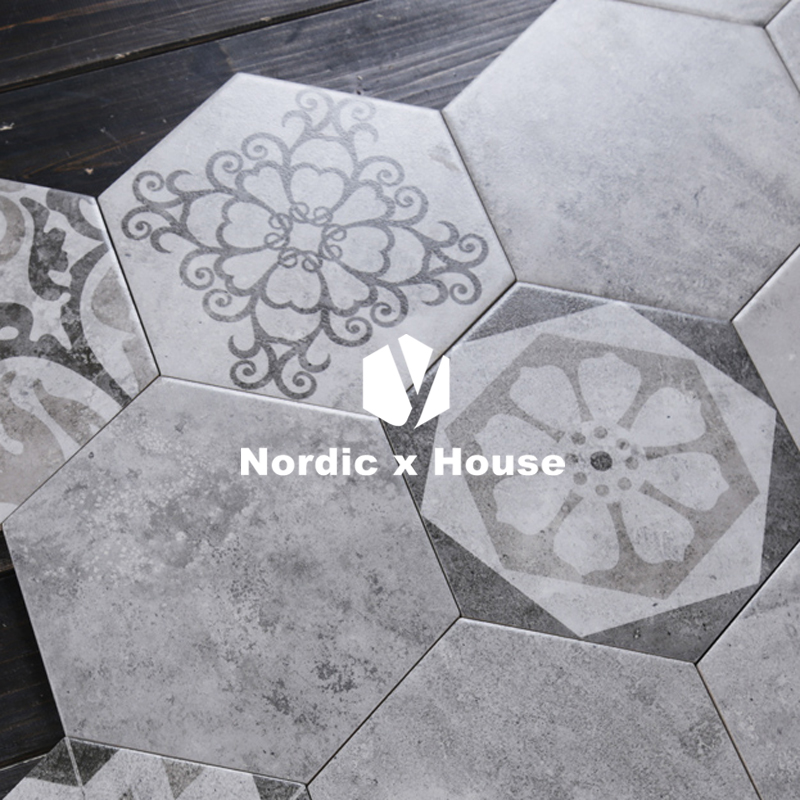 Minimalist LOFT Cement Grey Hexagon Brick Flower Brick Bar Dining Room Kitchen Makeup Room Balcony Non-slip Floor Tile Wall Brick