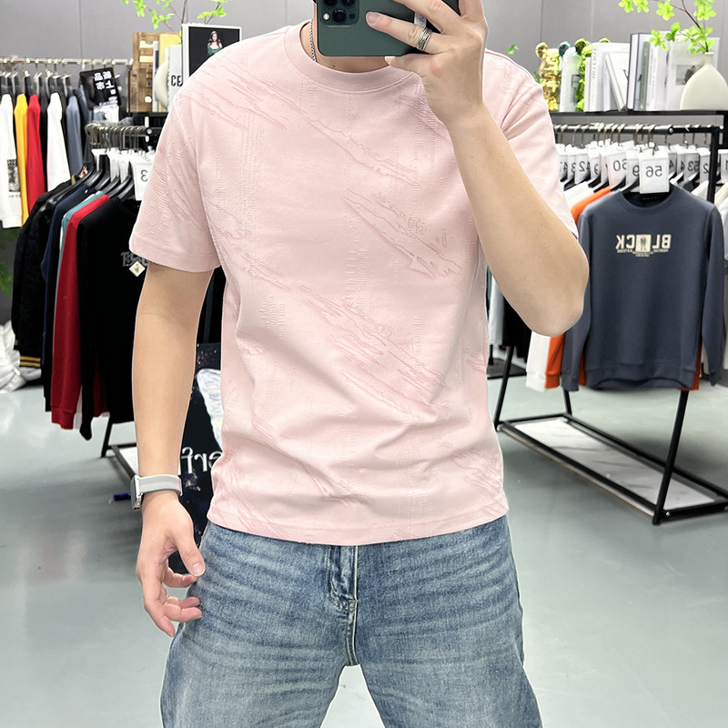 High-End Tie-Dye Short-Sleeved T-Shirt for Men, Round Neck, Cool and Simple Striped Half-Sleeved Bottoming Top, Design Camouflage T-Shirt