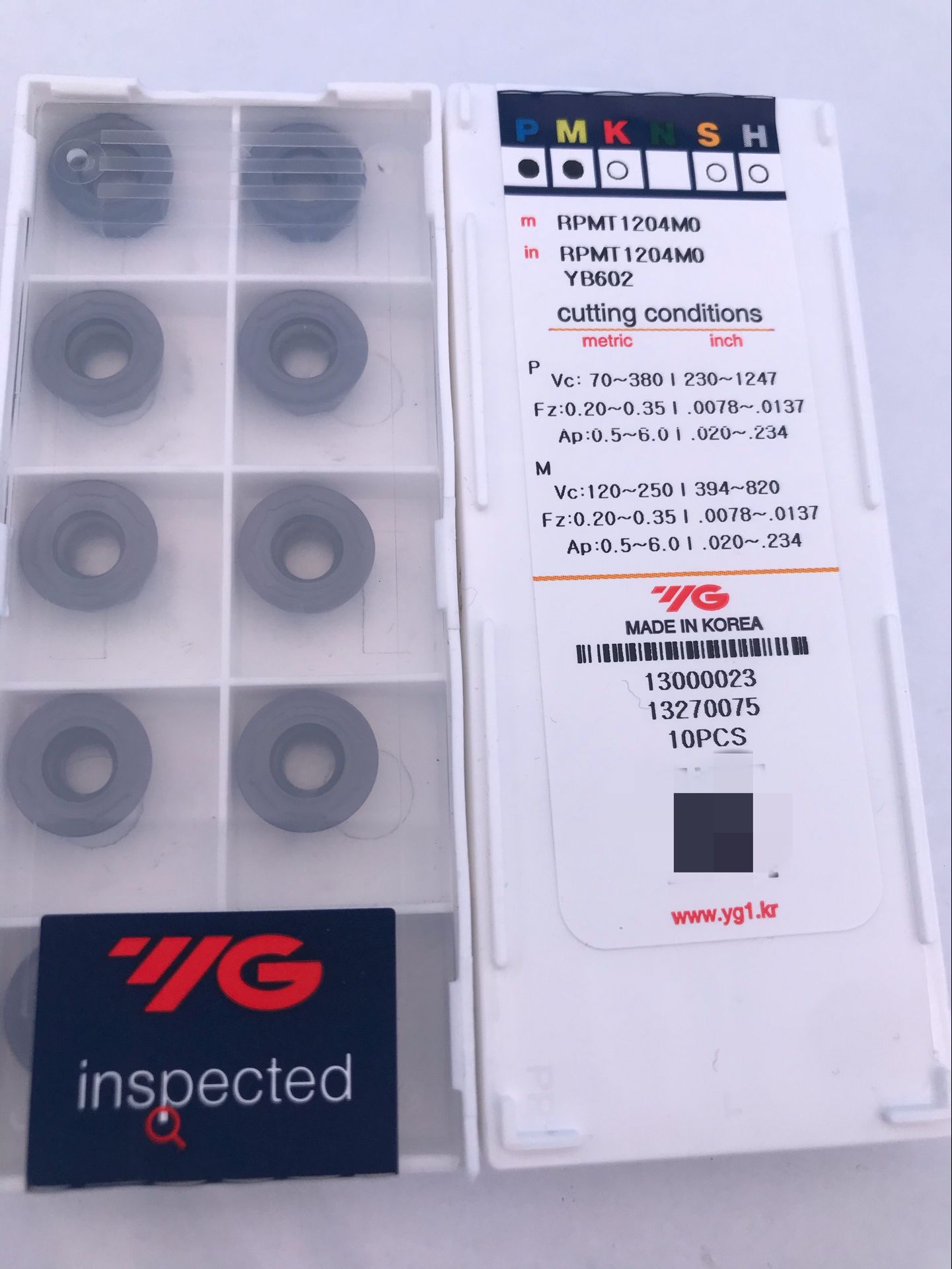 South Korea imports YG milling cutter sheet cutter grain RPMT1204MO YB602
