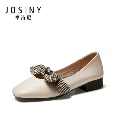 New Zhuoshini women's shoes women's single shoes spring and autumn square toe shallow mouth comfortable and versatile rhinestone one-leg low-top trendy