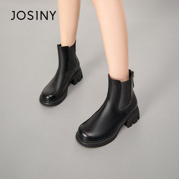 Zhuoshini genuine winter women's boots women's short boots round toe thick heel plus velvet warm cotton boots korean style fashion boots