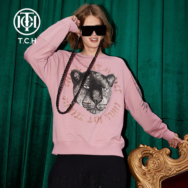 T.C.H/light luxury trendy brand new hot diamond leopard head American trendy personality sweatshirt T213116057