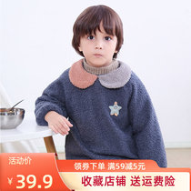 Card Companion Teddy Duvet Anti-Dress Double Waterproof Eating Hood Garment Outside Wearing Long Sleeves Blouse Drawing Clothes Spring Autumn Baby