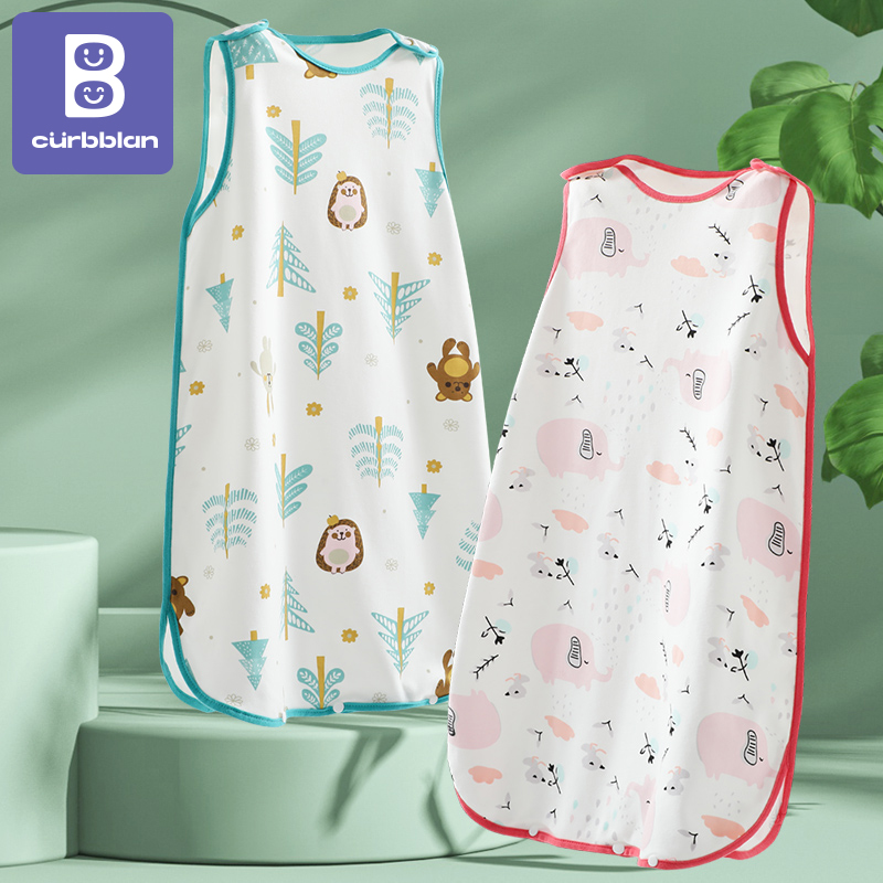 Babu bean card with vest sleeping bag summer thin section children's sleeveless cotton anti-kick quilt baby air-conditioned room belly protector