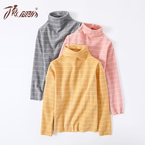 Autumn Winter new children Long sleeves T-shirt Decede self-heating striped undershirt collar No cold sensation male and female small CUHK