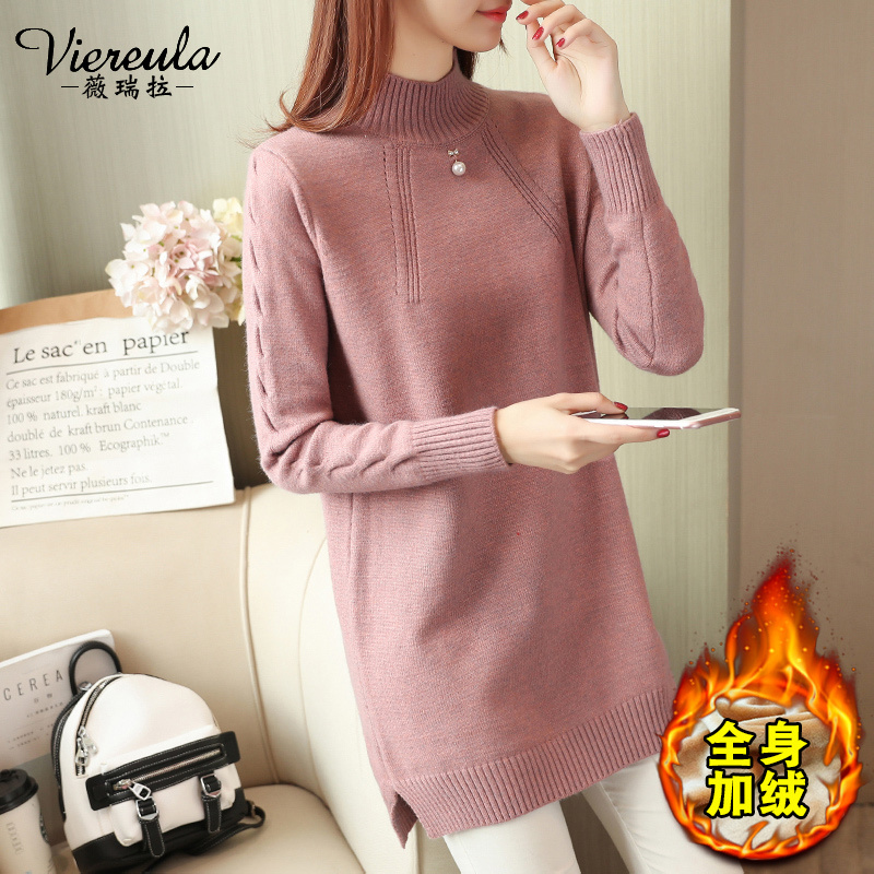 2025 New Autumn and Winter Women's Loose-Fitting Mid-Length Fleece-Lined Thickened Stylish Sweater for Outerwear
