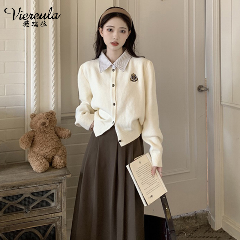 Fake Two-Piece Knitted Cardigan for Women, Spring 2025 New Style, French Gentle Style Short Coat, Loose and Unique Long-Sleeve Sweater