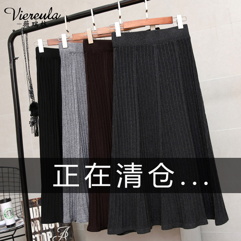 Half Body Dress Winter Accessories Sweatshirt Lady Black Knit A Character High Waist New 100 Pleated Skirt slim fit