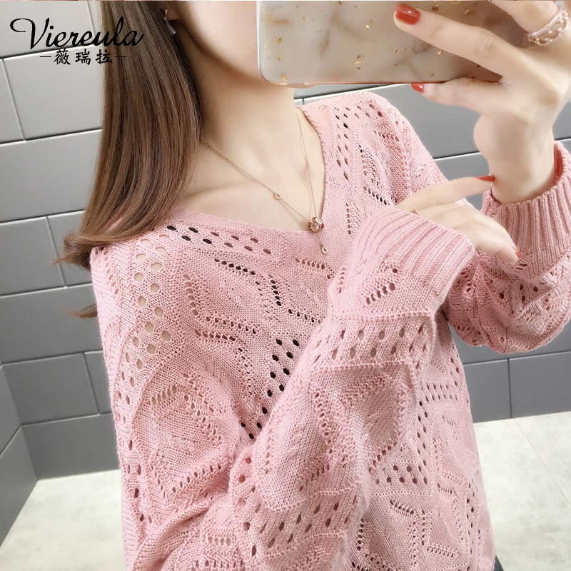 Hollow-Out Knitted Base Shirt for Spring and Autumn 2025, New Korean-Style Women's Sweater, Fashionable Loose Outerwear, Stylish Top