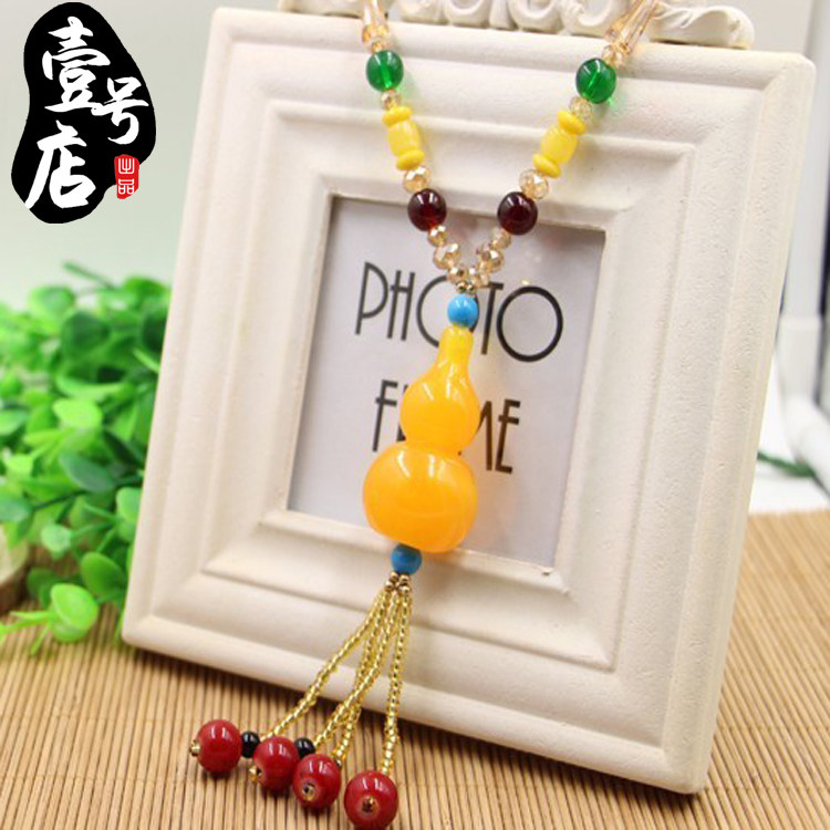 Natural Honey Wax Long Version Necklace Women Sweater Necklace National Wind Fashion Autumn Winter Pendant Accessories Accessories 