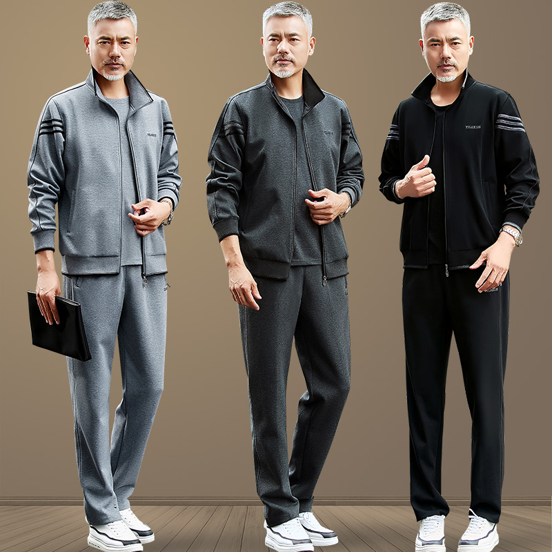 Middle Aged Sports Suit Men's Spring Autumn Season Dad Middle-aged Clothes Men Casual Big Size Men's Clothing Jacket Three Sets