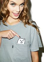 US Ripndip Lord Nermal pocket cat cheap cat solid color T-shirt loose men