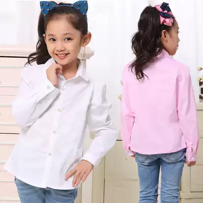 Children's white shirt girl long sleeve cotton white shirt