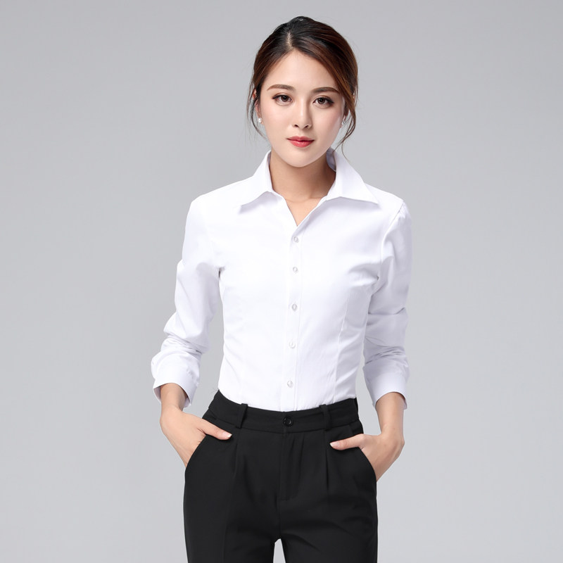 Peixi spring white shirt Women's long-sleeved short-sleeved work suit Formal top Overalls Women's V-neck shirt