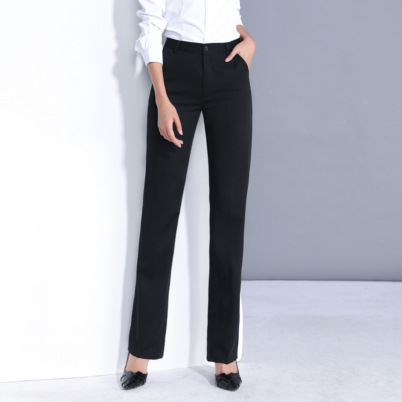 Women's Professional Mid-Waist Autumn Work Pants, Postal Work Uniform, Suit Workwear, Black Straight-Leg Mesh Pattern Pants