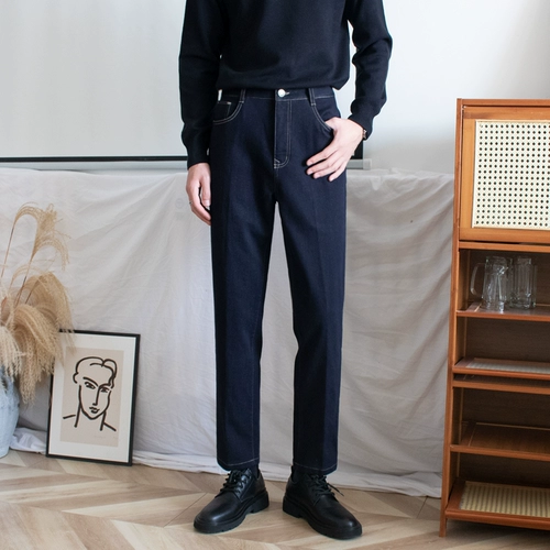 Демисезонные элитные прямые свободные джинсы, повседневные брюки, увеличенная толщина, свободный крой