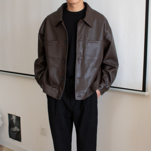 肖恩 韩版宽松机车短款皮衣 