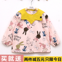 Baby eating blouse Baby waterproof cotton can be worn outside autumn and winter kindergarten bib Childrens long-sleeved anti-dressing women