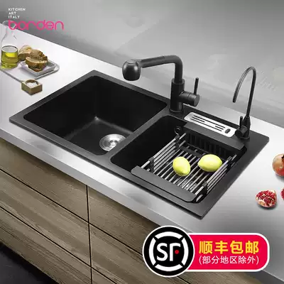 Italian sink vegetable sink Double sink Kitchen Quartz stone sink Sink sink sink with knife holder Black