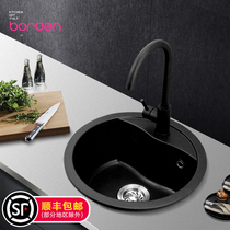 Italian quartz stone sink washing basin single tank kitchen pool round sink dish basin Black