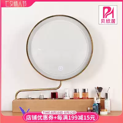 Smart LED light mirror can be flipped 360deg rotating light luxury desktop makeup mirror makeup table with lamp round mirror multi-function