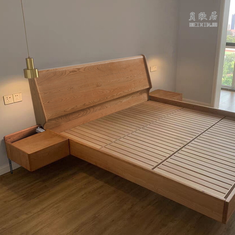 Behinü Suspended Bed Bedroom Full Solid Wood Bed Day Style Tatami Nordic Modern Minima Double Man Bed Black Walnuts Wood