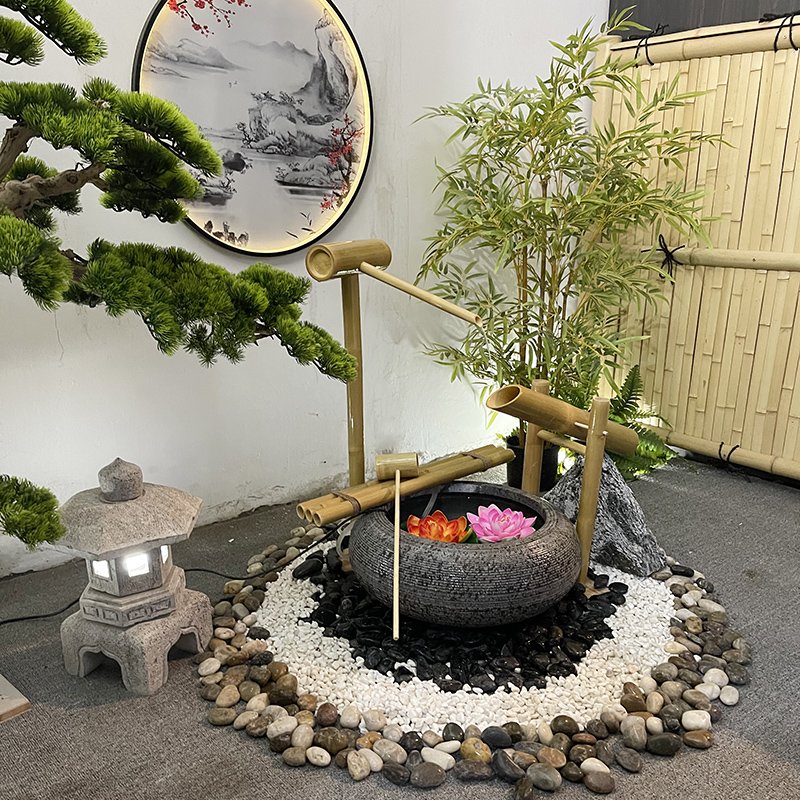 Japanese garden stone bowl, flowing water, bamboo water system, outdoor garden, Zen landscaping, water bowl, dry landscape stone basin - Taobao