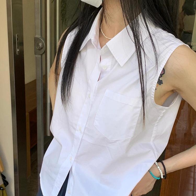 White Sleeveless Vest Shirt for Women, New Summer Style, Slim Fit, Casual, Versatile, Simple, Retro Design Top