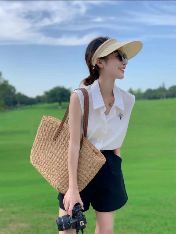 2024 New Summer Commuter Solid Color Lapel Sleeveless Vest Top Simple White Embroidered Versatile Shirt Women's Clothing