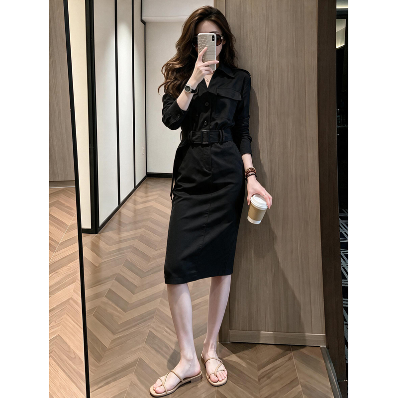 Elegant Black Trench Coat Dress for Women, 2026 Autumn New Style, Old Money Style, Waist-Cinching, Slimming, Workwear Long Dress Elegant Black Trench Coat Dress for Women, 2026 Autumn New Style, Old Money Style, Waist-Cinching, Slimming, Workwear Long Dress