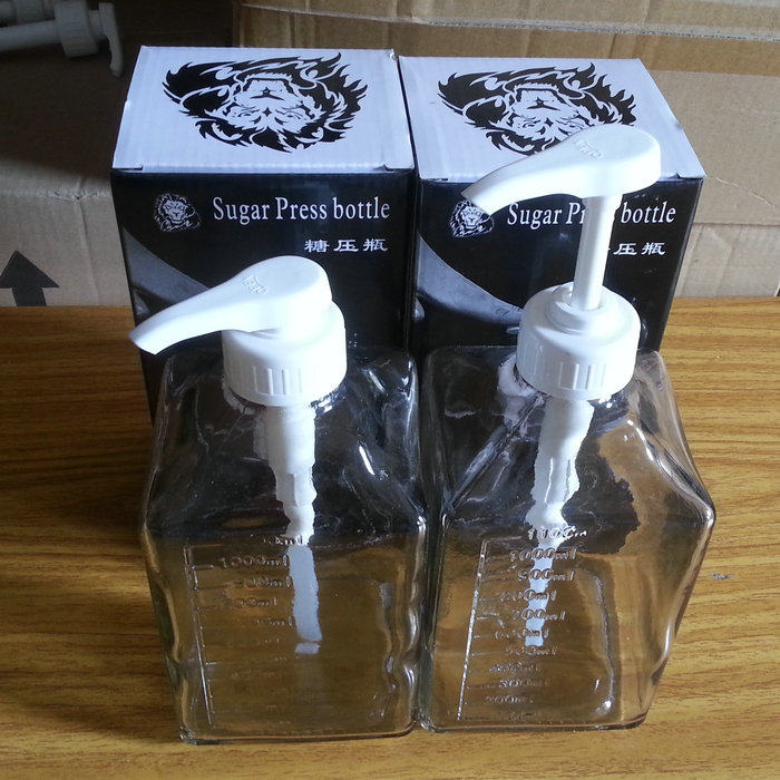 Import Indenter Taiwan Lion Head Card Glass Sugar Pressure Bottle 8cc Milk Tea Sugar Pressure Bottle Hand Press Type Fructose Dosing Bottle