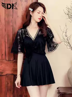 DK swimwear women's 2020 new sexy gathered one-piece skirt-style boxers conservative belly cover thin hot spring swimsuit