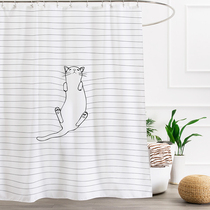 Poetry bath original cat shower curtain set free punch mold-proof thickened partition curtain impermeable bathroom curtain