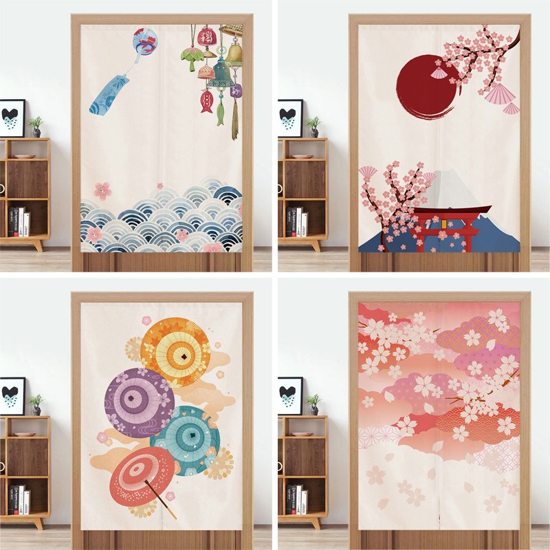 Cherry Blossom curtain Velcro Self-adhesive household kitchen anti-fume curtain Japanese bedroom toilet block partition