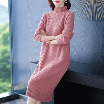Half-height collar Long-style sweater woman 2019 autumn winter new over kneecap skirt dresses with knitted dress thick