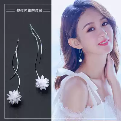 Long version of the earrings female sterling silver wave spiral Korean temperament super fairy personality net red crystal earrings 2021 new trend