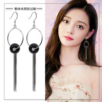 Earrings 2021 New Tide personality Net red earrings female S925 sterling silver long temperament black round tassel ear jewelry