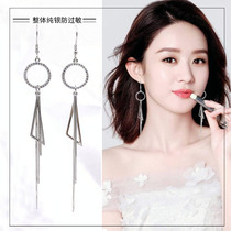 Fashion temperament earrings Net red sterling silver wild 2021 New Tide ear hook ladies ear jewelry long temperament personality