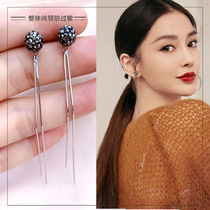 Face thin earrings female sterling silver temperament Korean earrings long personality black earrings 2021 New Tide
