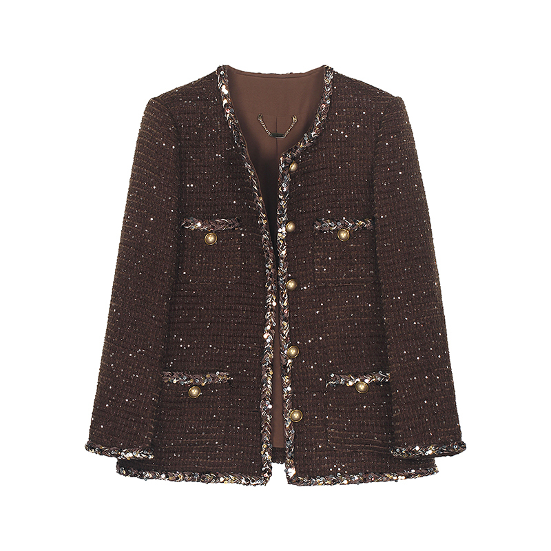 【Exclusive Craftsmanship】French-Style Noble Lady Coffee-Colored Tweed Coat, Loose Mid-Length Jacket for Women