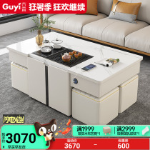 Multifunctional tea table Home intelligent tea table electric lifting integrated Nordic light and luxurious rock plate tea table cooking tea table