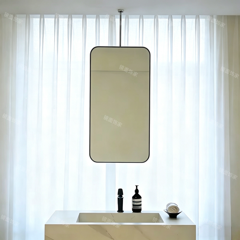 Stainless Steel Bathroom Mirror, Bathroom Hanging Mirror, Washbasin Ceiling Hanging Rod, Rotatable Makeup Mirror, Square Shape