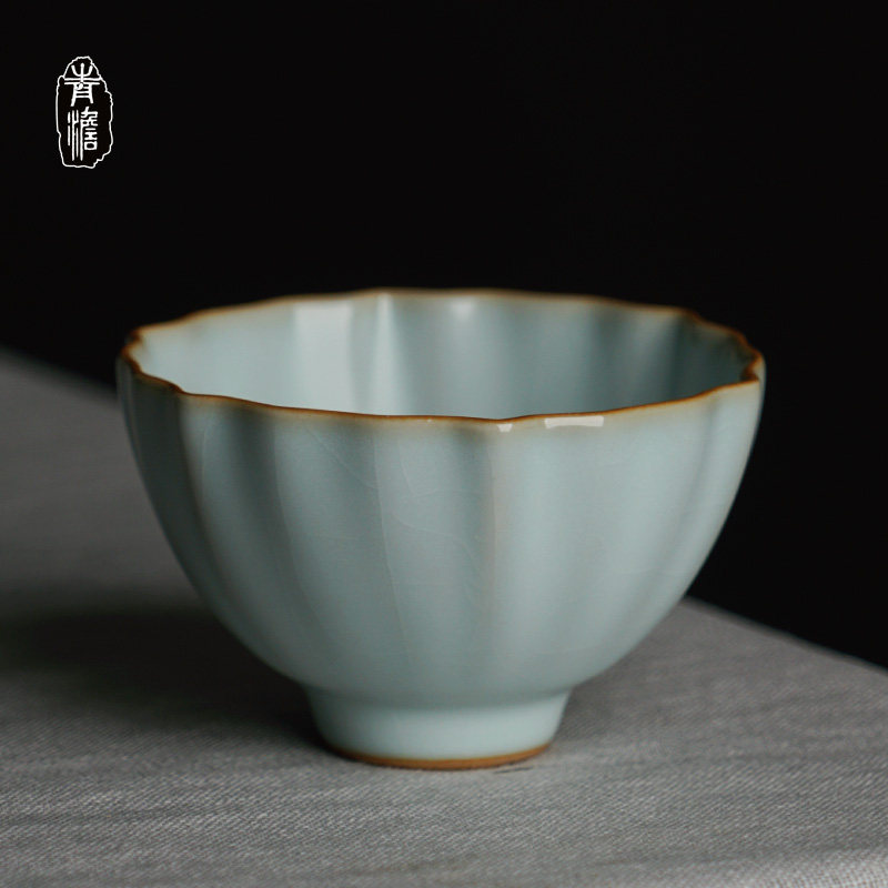 Ru Kiln Master Tea Cup Opening Piece of Artisanal Ceramic Jingdezhen Wine Drinking Cup Chinese Imitation Song Ru Porcelain Single Cup Green Porcelain