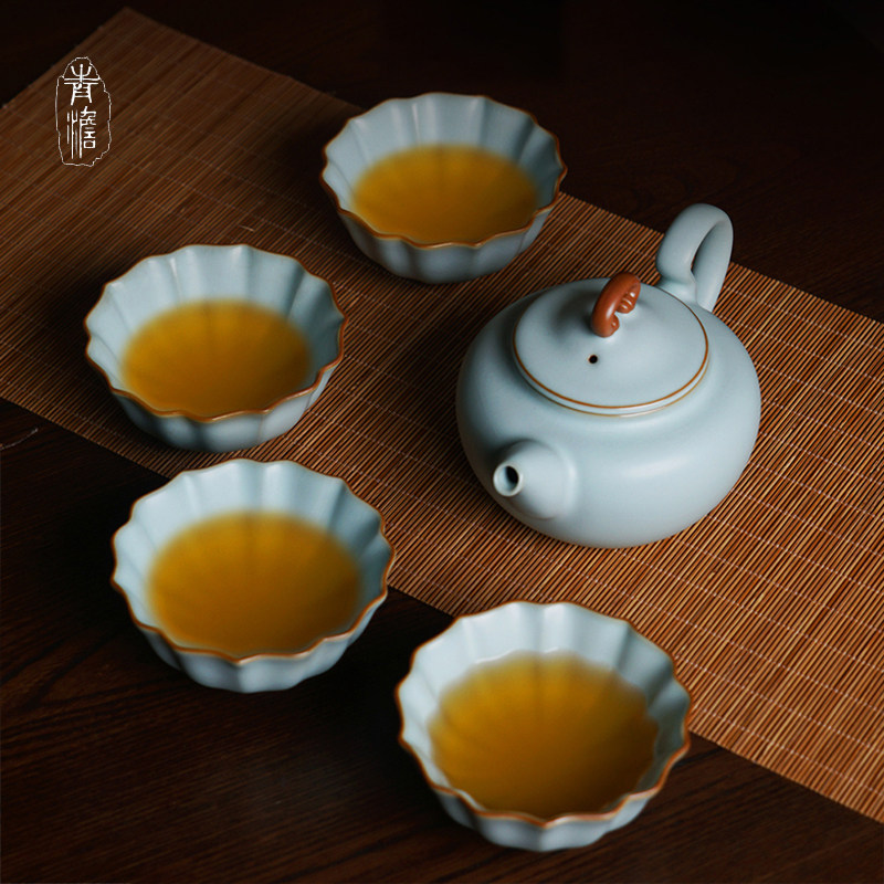 Yu kiln tea set household Chinese ceramic high-end gift box Jingdezhen ruceramic kung fu tea set opening